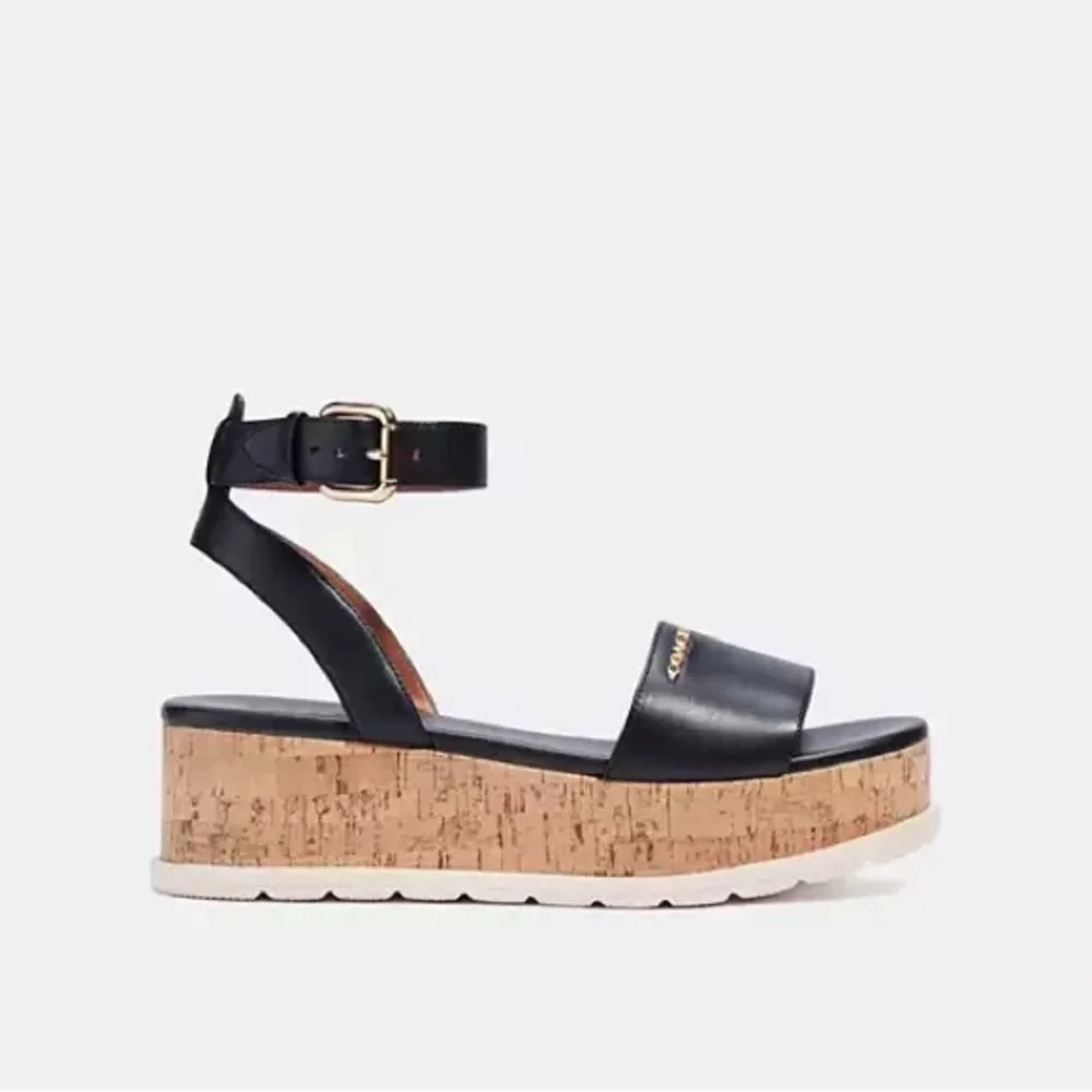 *NEW* COACH Talulah Leather Sandal - Black - Size 7.5 - Picture 1 of 6